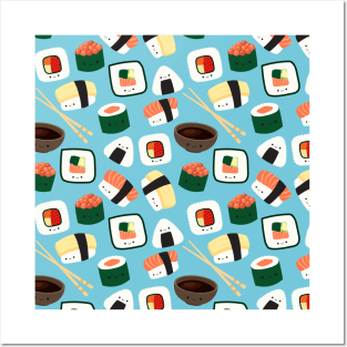 Kawaii sushi rolls pattern Japanese foodie Posters and Art